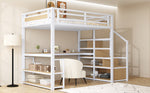 Metal Loft Bed 140x200 Storage Ladder Shelves Table, White