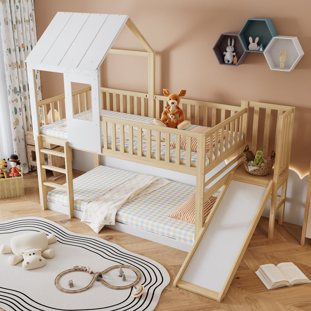 Children's Bed with Roof Design & 2 Drawers - 90x200cm, Wood & MDF
