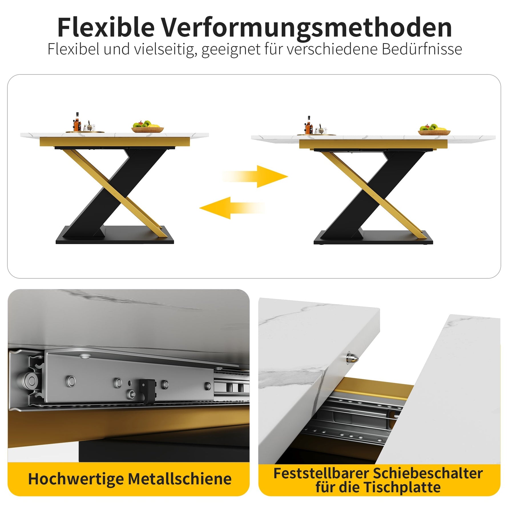 Extendable Dining Table 120-160cm Internal Leaf Golden Cross Legs