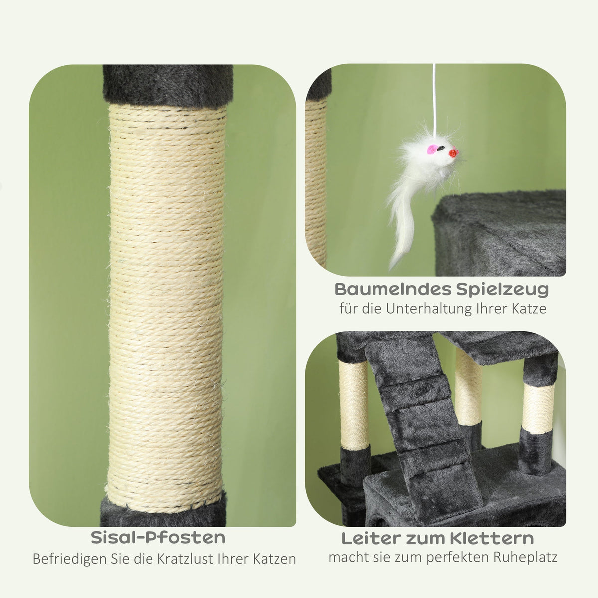 XXL Cat Tree Multi-Level with Cat Cave, Ladder, 50x50x170cm, Grey