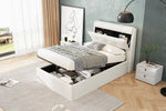 Upholstered Bed 90x200 Hydraulic Bed Box & Headboard Storage PU White