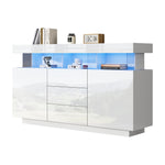 Modern Sideboard High-Gloss Coffee Bar LED Light Strip 140x35x80cm White Acrylic