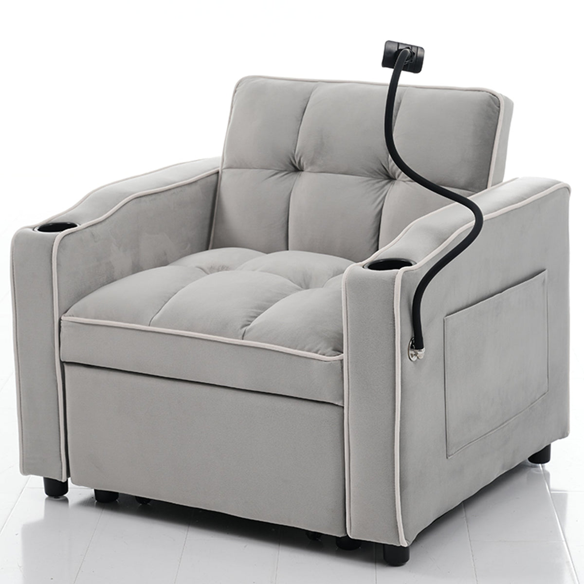 3-in-1 Extendable Single Sleeper Sofa with Cup/Phone Holders, Perfect for Small Spaces