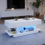 Lift Coffee Table, Height-Adjustable Storage LED, High-Gloss White