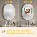 Oval Bathroom Mirror 50x80cm LED Anti-Fog Brushed Gold Frame