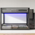 Bunk Bed with Storage Ladder and LED, 140x200cm, Black Metal + MDF