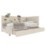 Daybed Sofa Bed 90x200cm 2 Drawers USB-Type C Storage - Linen Beige