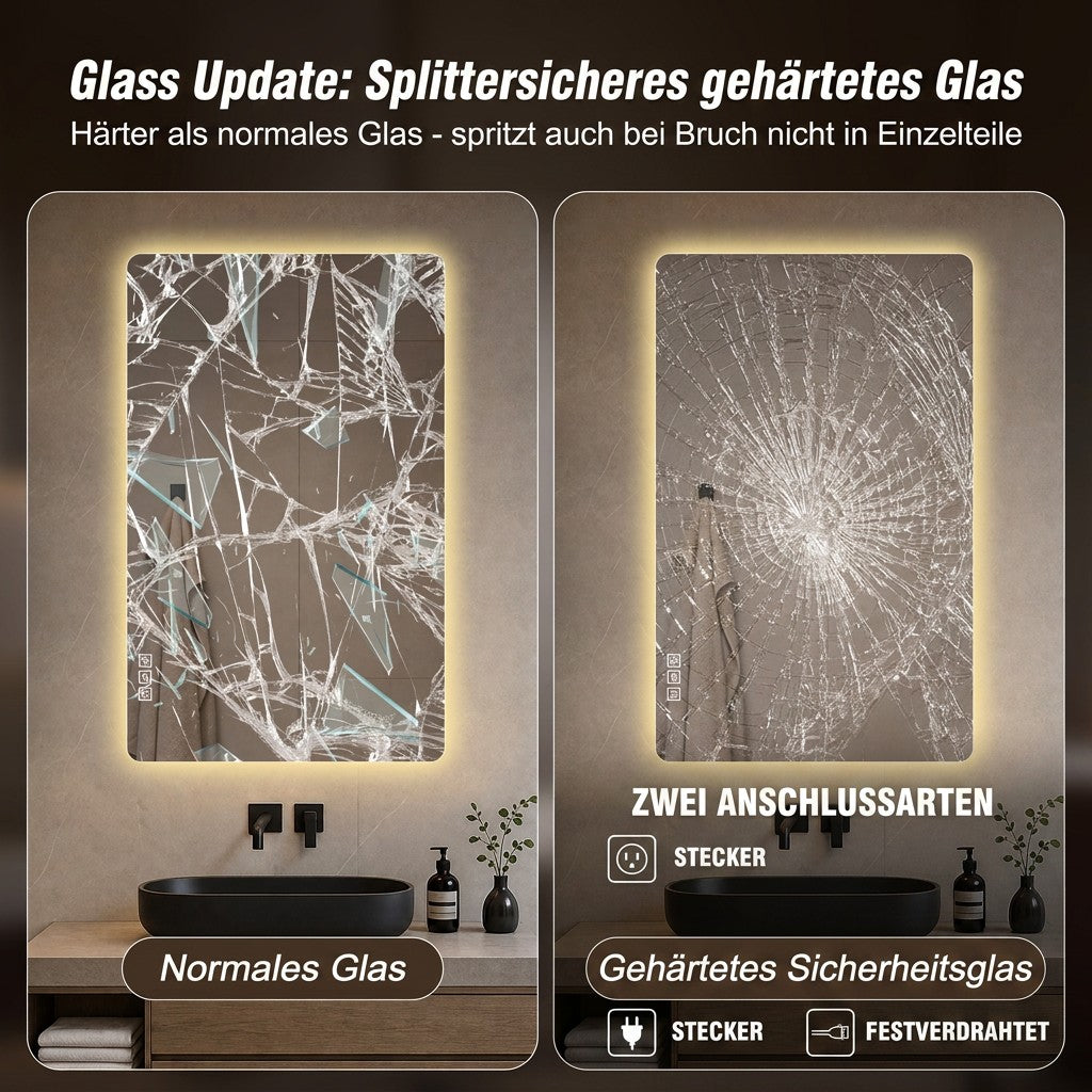 LED Bathroom Mirror 60x100 cm - Backlit Dimmable HD Silver Glass