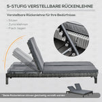 Polyrattan Sun Lounger 2-Person Relax Lounger 5-Position Backrest, Metal & PE Rattan