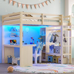 Loft Bed 140x200 with Desk, Shelves, LED & USB Port - Natural