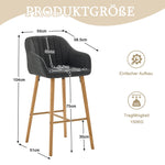 Modern European Bar Stools with High Backrest and Armrests, Set of 2, Beige Linen
