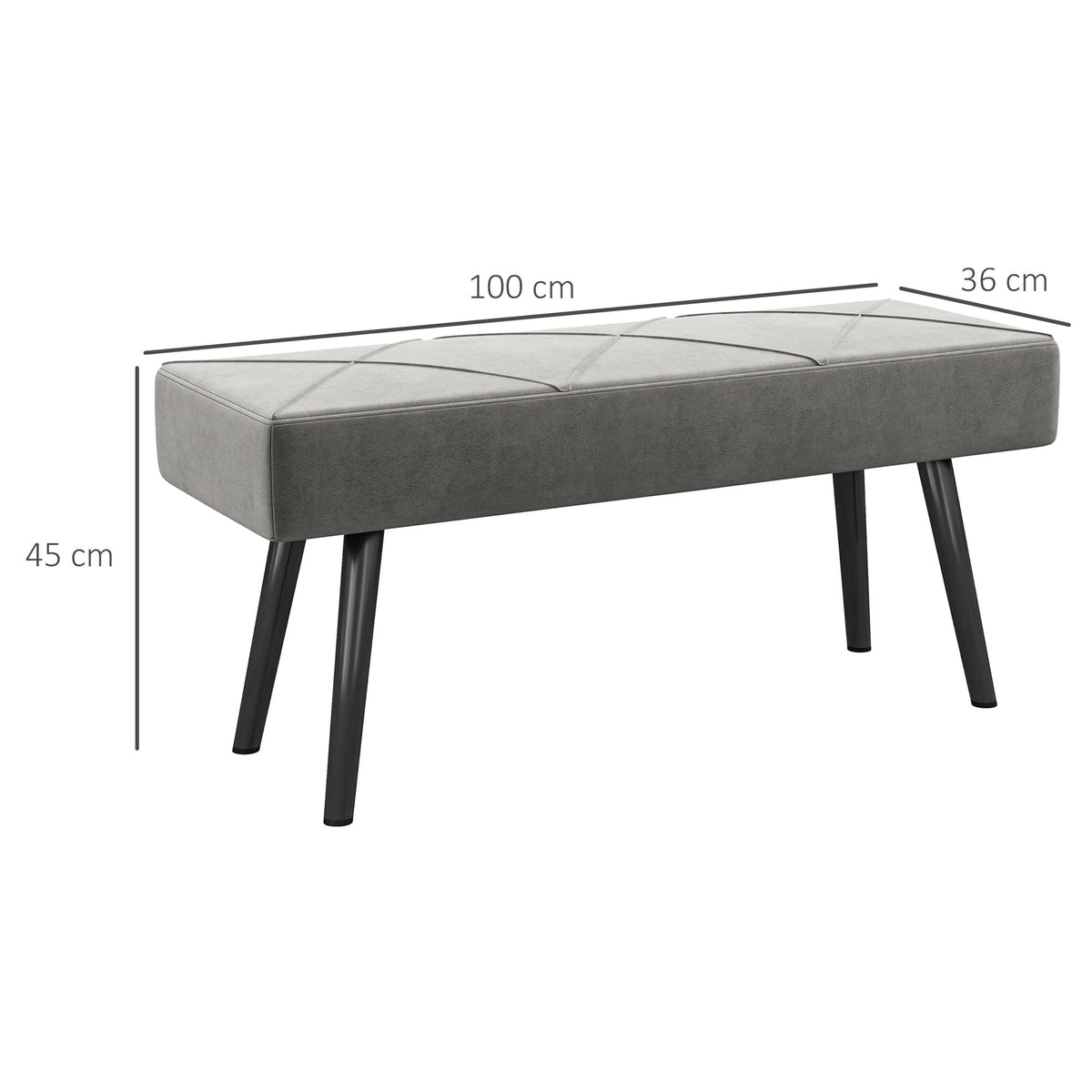 Upholstered Bench - Velvet Look, X-Pattern, 100x36x45 cm - Grey