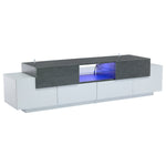 LED TV Cabinet, Entertainment Center with Glass Shelves, White+Gray