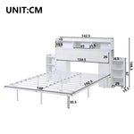 Double Bed 140x190cm 2 Pull-out Nightstands Storage USB/Type-C LED - White