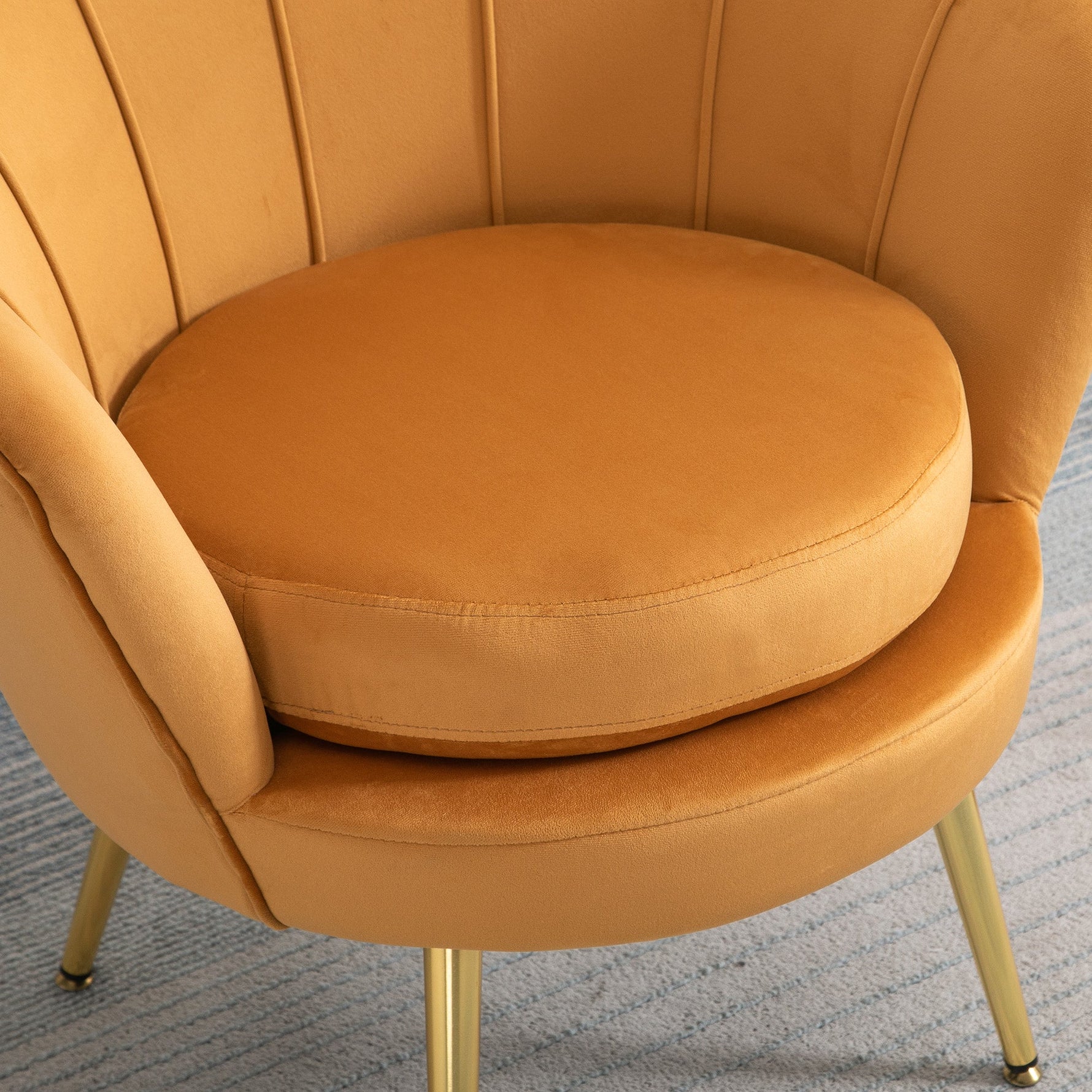Armchair Upholstered, Shell Shape Relaxing, Metal Legs, Velvet, Yellow
