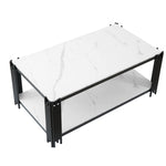 Rectangular Coffee Table Modern Marble-Effect Top Metal Legs White and Black