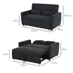 Sleeper Sofa, Convertible 2-Seater Adjustable Angle, Fabric Black
