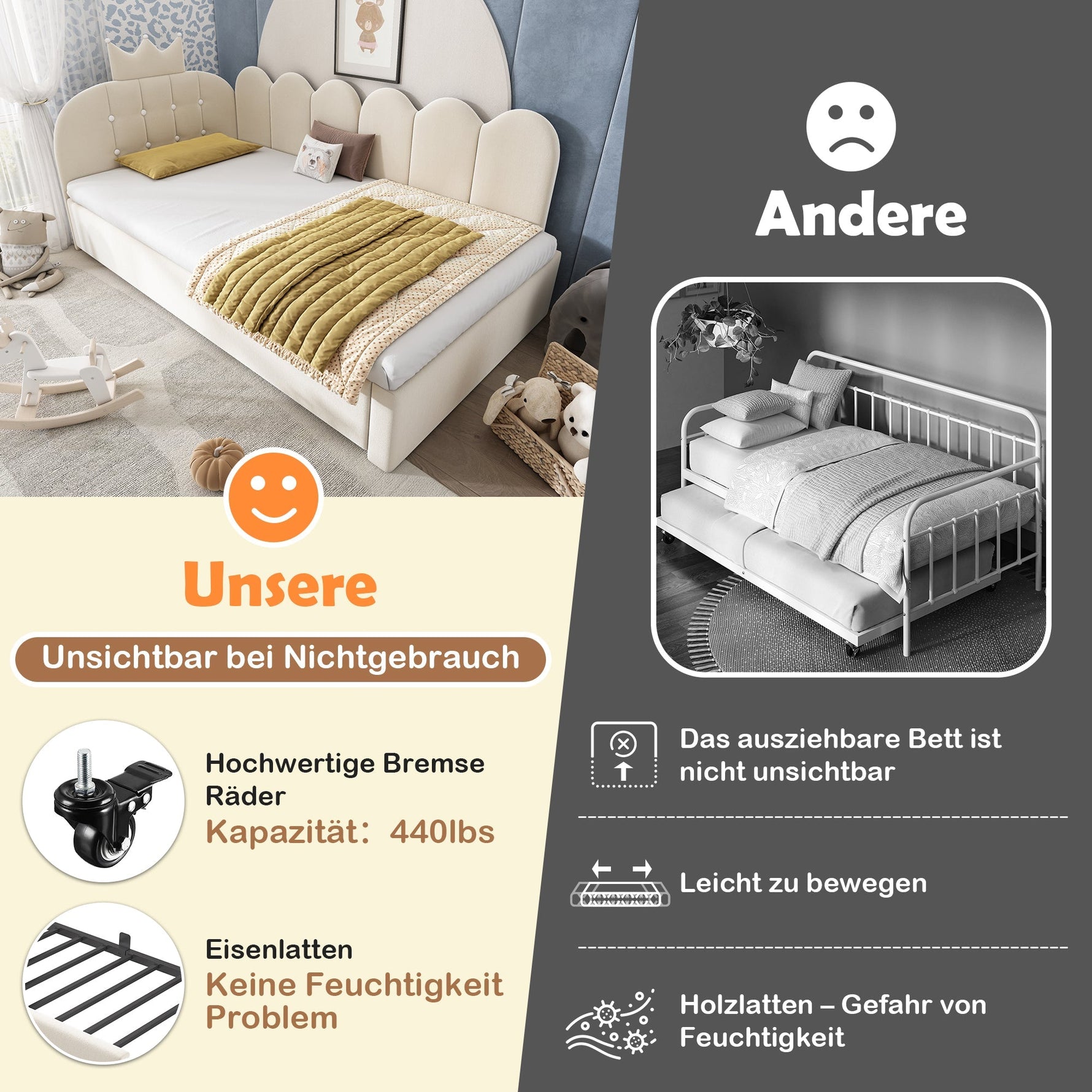 L-Shaped Sofa Bed with Pull-out Bed, Crown Lattice Design, 90x200cm, Beige Velvet