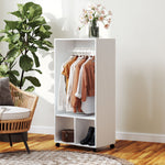 Mobile Wardrobe with Shelf, 4 Swivel Wheels, White