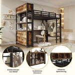 Loft Bed 90x200 cm with Desk, Shelves & Clothes Rack, Black