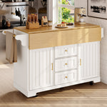 Kitchen Island Extendable Mobile 2 Doors 3 Drawers Spice Rack - Black/White