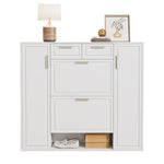 Modern shoe cabinet with adjustable shelves, 2 drawers, folding and 2 doors, white