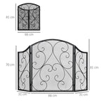 Fireplace Screen Folding 3 Panels Spark Guard Metal Black