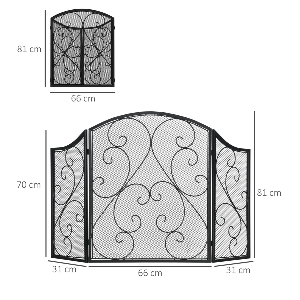 Fireplace Screen Folding 3 Panels Spark Guard Metal Black