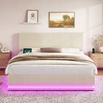 Modern Upholstered Bed with LED Lighting, USB-C and Storage, 180x200 Beige Corduroy
