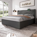 Upholstered Double Bed, Storage with USB-C Headboard, Linen