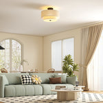 Ceiling Lamp, Double Shades, Pendant Light, Linen Look, Cream White