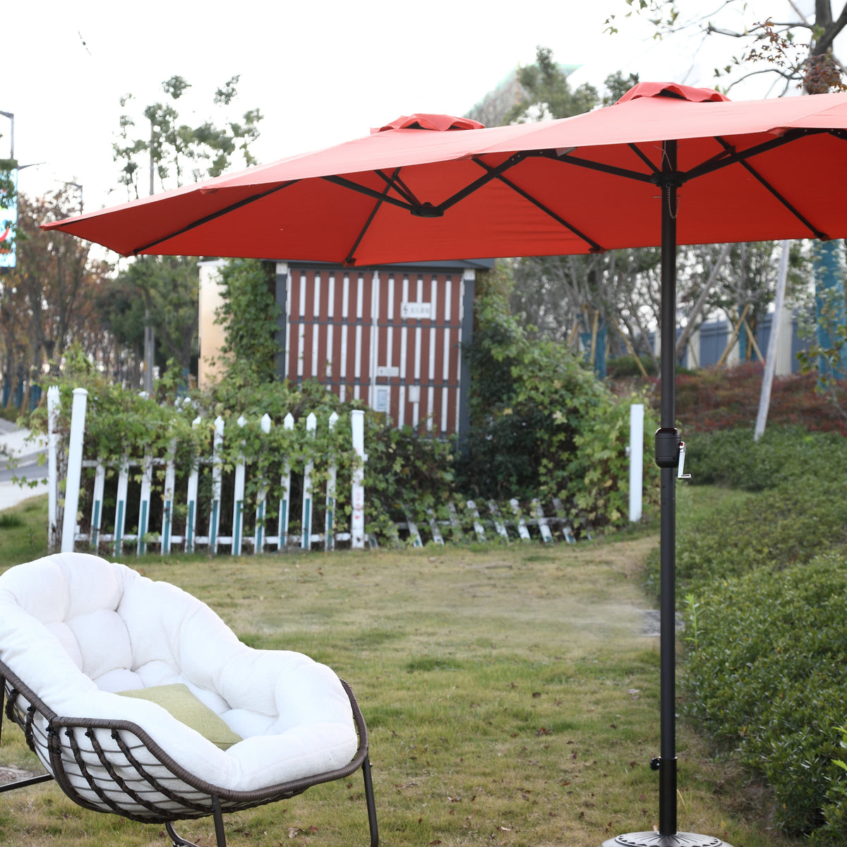 14.8 Ft Double Sided Outdoor Umbrella, Rectangular Large with Crank, Orange