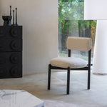 Wooden Chair Frank, Upholstered Seat, Black/Beige