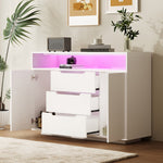 Multi-functional Cabinet with Open Shelving, Three Drawers and Side Doors, Matte White
