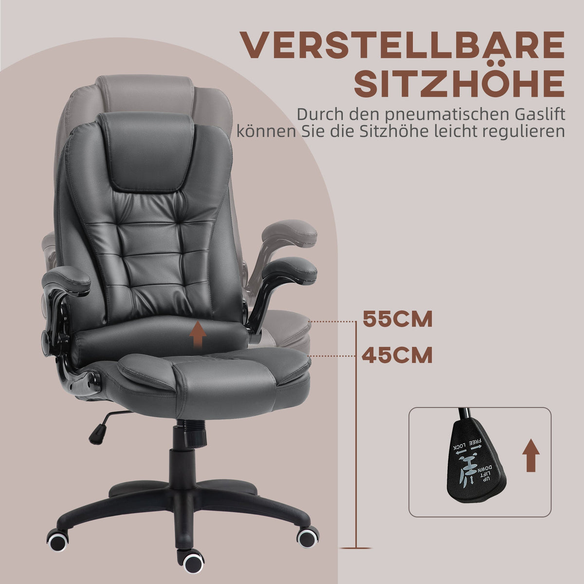 Office Chair, Ergonomic Executive with Rocking Function, Faux Leather, Dark Grey