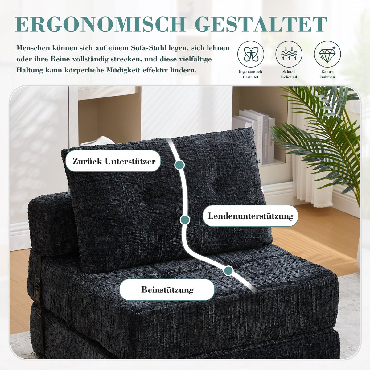 Folding Sofa Bed with Pillows & Backrest, Portable Floor Sofa for Living Room & Bedroom