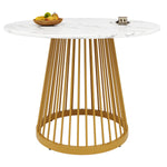 Round Dining Table 80cm 4-Person MDF Marbled Top Gold Legs