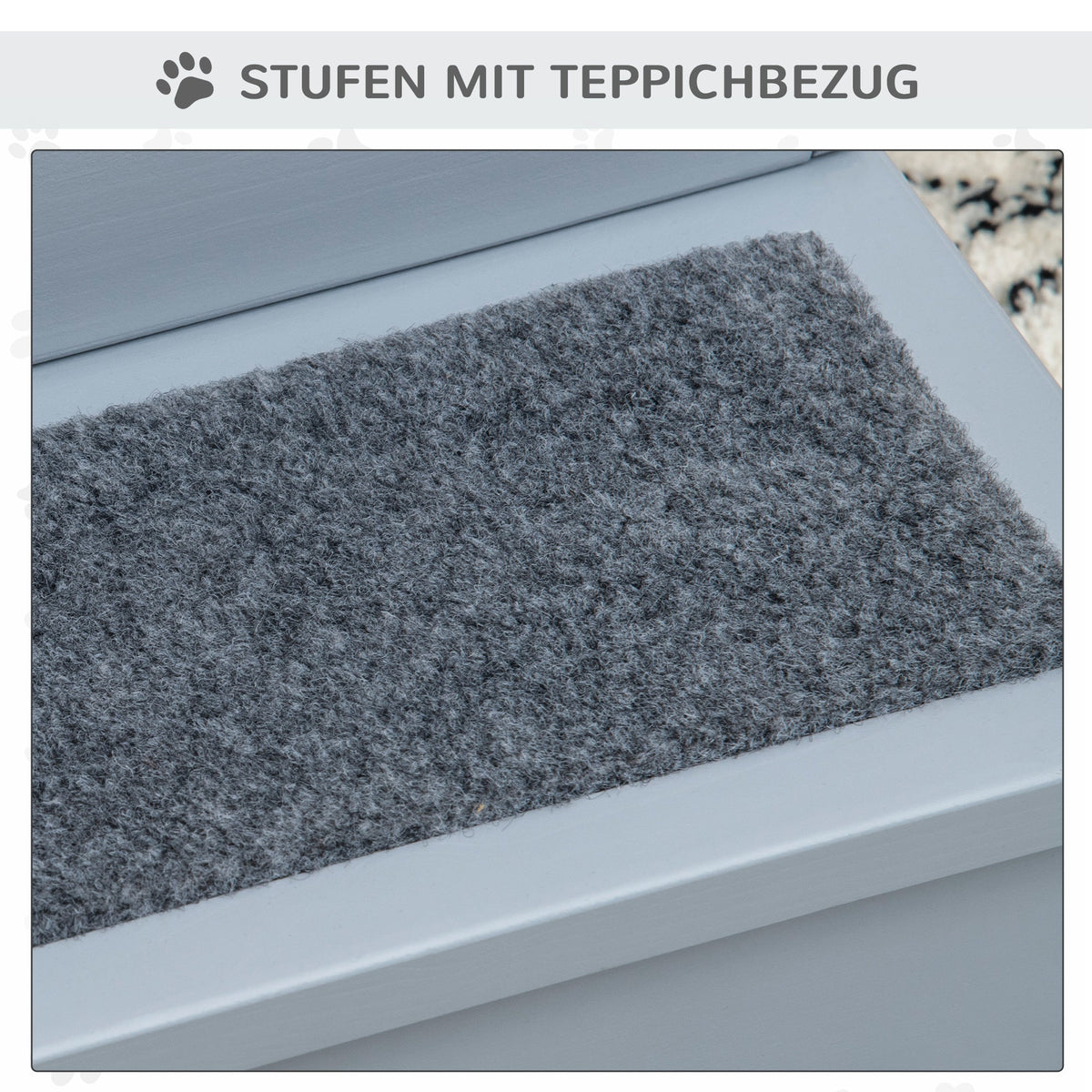 Pet Stairs Dog Stairs 3 Steps Carpet Storage, Grey