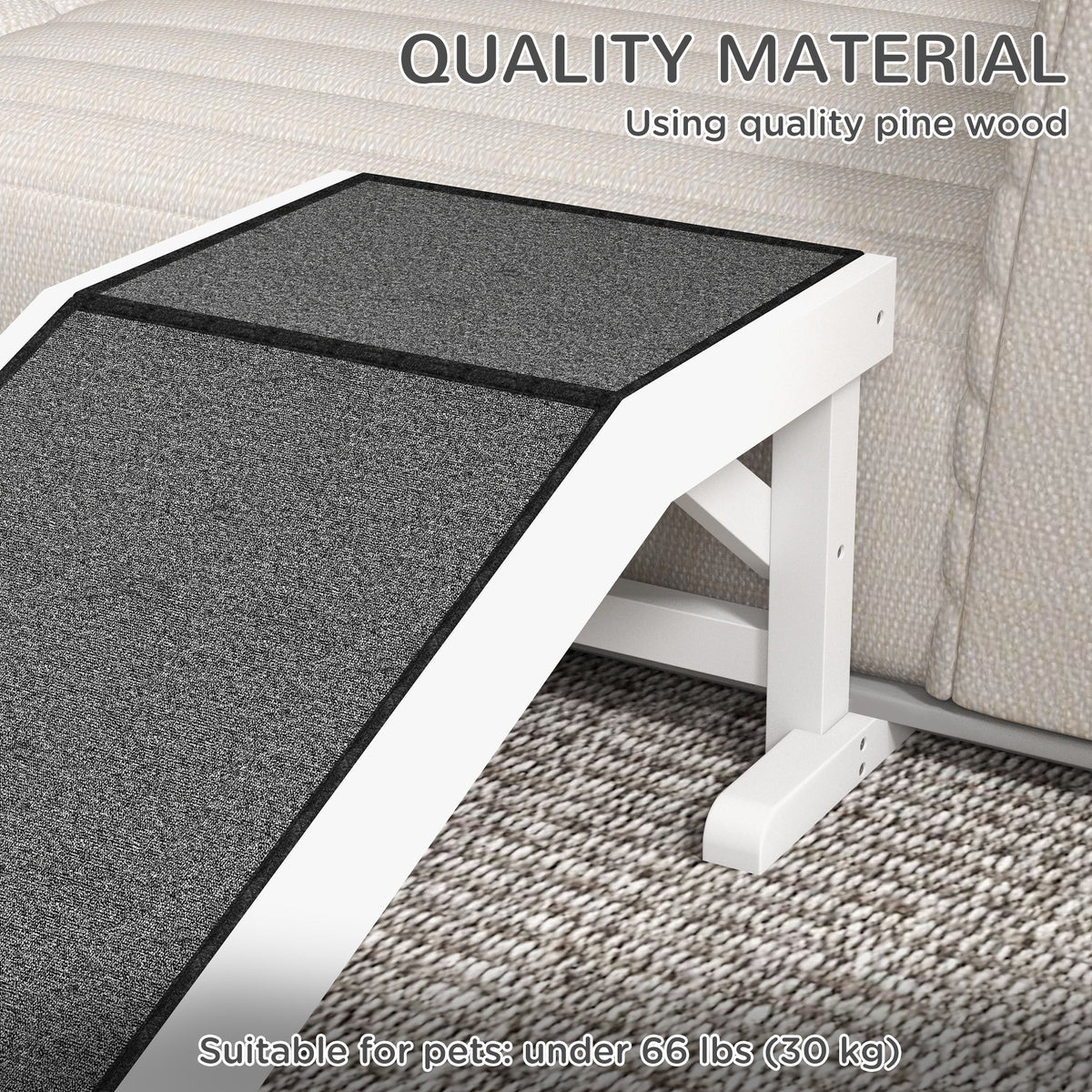 Pet Ramp, Non-Slip Carpet, for Dogs up to 30 kg, Pinewood Polyester White+Gray