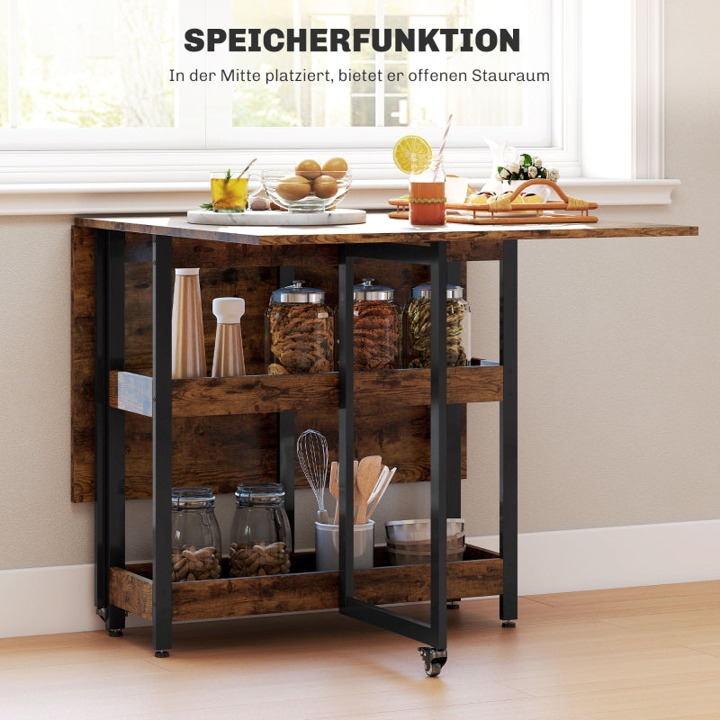 Folding Dining/Kitchen Table for 2-4 People, 2 Open Shelves, Portable, Rustic Brown