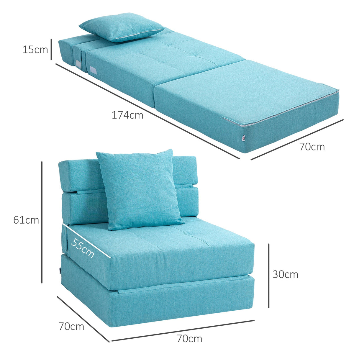 Foldable Sleeper Chair 2-in-1 Bed Function Guest Recliner Blue