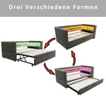 Upholstered Sofa Bed Extendable 90/180*190cm, LED Lights, Storage, Dark Grey