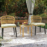 Side Table, Round Coffee Table, Glass Top, Polyrattan, Yellow