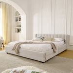 Double Bed 160x200cm Storage USB Charging Port Soft Chenille Beige