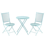 Garden Seating Group, 2-Person Bistro Set with Folding Chairs, Metal Blue