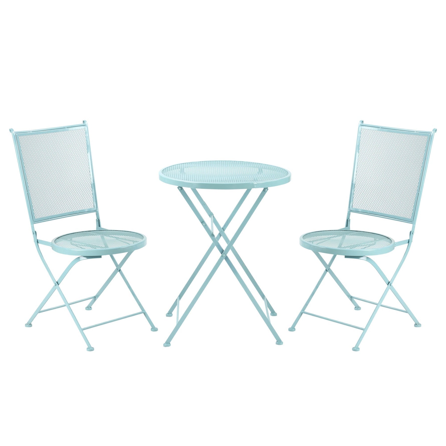 Garden Seating Group, 2-Person Bistro Set with Folding Chairs, Metal Blue