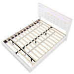 Flatbed Bed 140x200cm with LED & Adjustable Headboard, White PU
