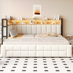 Upholstered Sofa Bed with Storage & LED Lighting, Beige Velvet