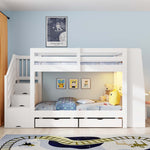 Children's Bunk Bed 90x200cm with Desk & Storage, White Wood