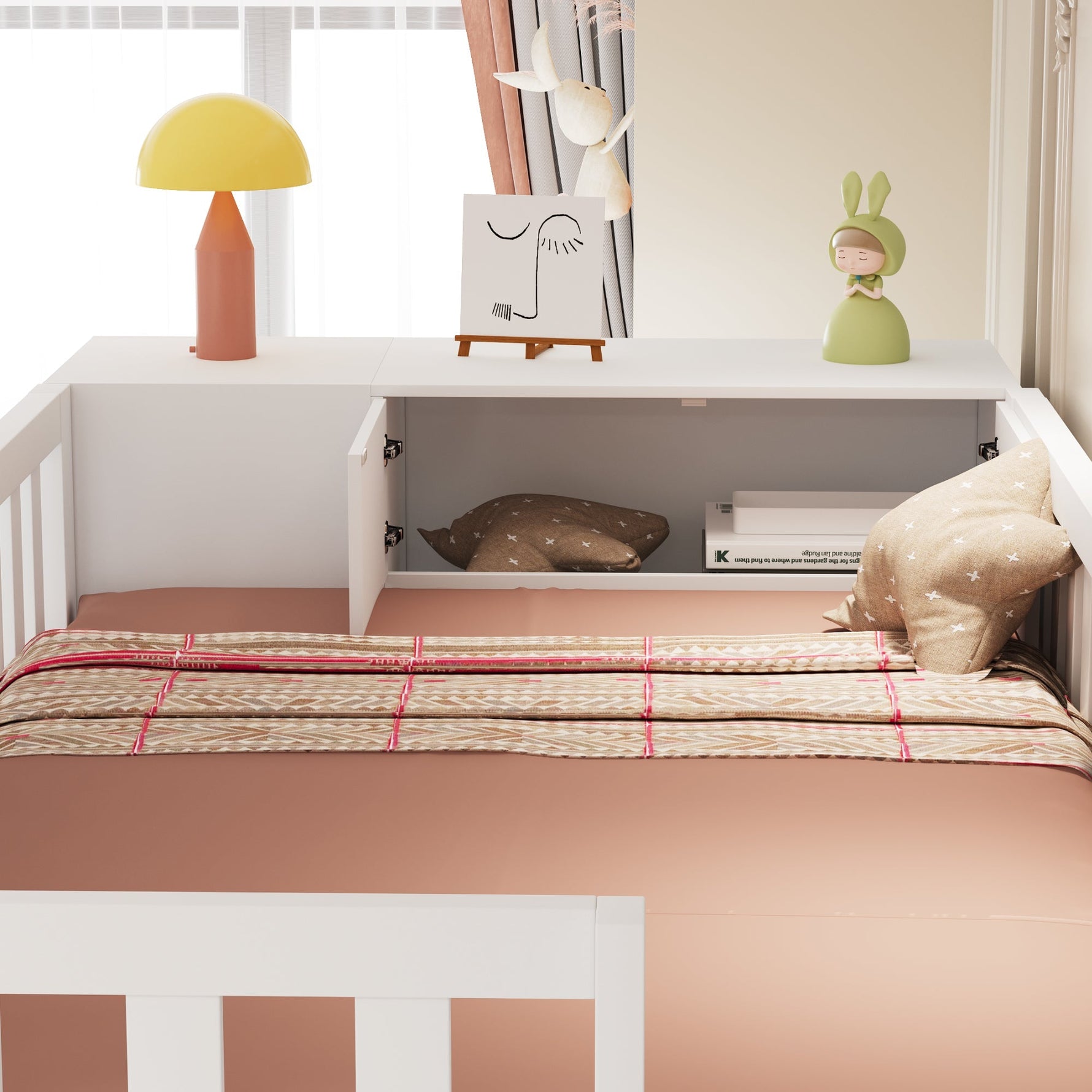 Loft Bed 90x200cm with Wardrobe Storage Cabinet Shelves & Ladder - White